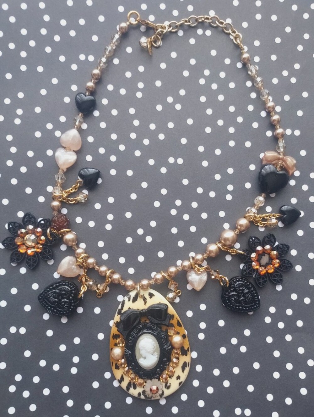 Tarina Tarantino Gold, Black & Peach Heart Charm Necklace